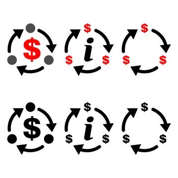Set of Dollar money change icon, trade cash information web symbol, convert s Stock Illustration