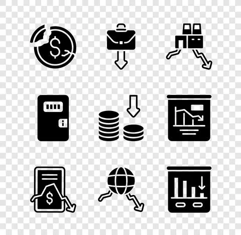 Set Dollar rate decrease, Briefcase, Shutdown of factory, Mobile stock trading 库存插图