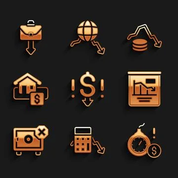 Set Dollar rate decrease, Calculation of expenses, Money bomb dollar crisis, Pie Stock Illustration