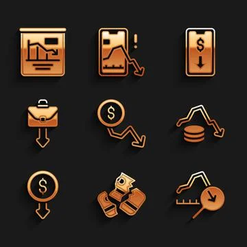 Set Dollar rate decrease, Credit card, Global economic crisis, Briefcase, Mobile 库存插图