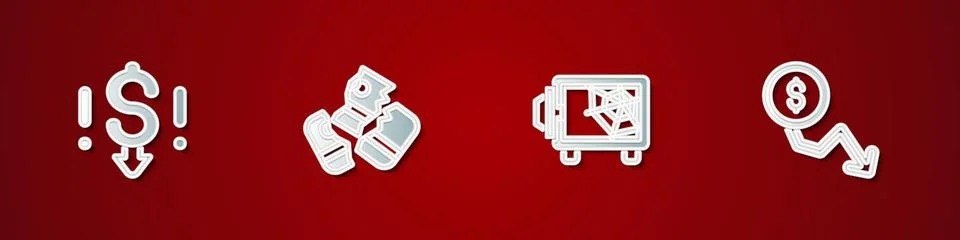 Set Dollar rate decrease, Credit card, Safe and  icon. Vector 库存插图