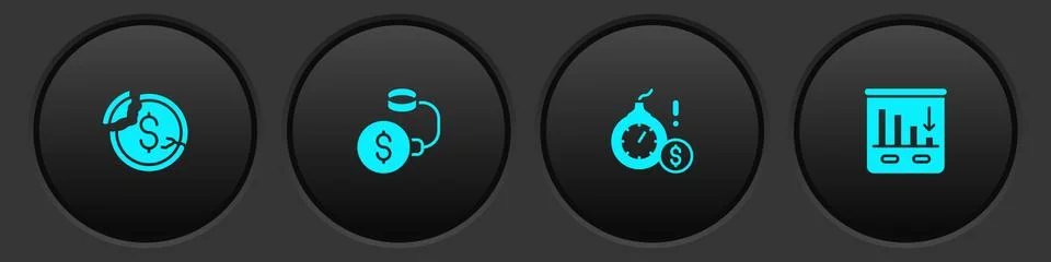 Set Dollar rate decrease, Debt ball chained to coin, Money bomb dollar crisis Stock Illustration