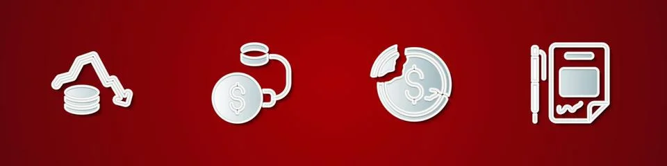 Set Dollar rate decrease, Debt ball chained to coin, and Contract money and pen 库存插图