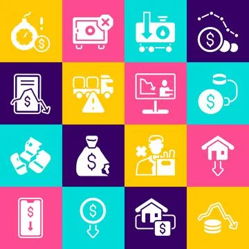 Set Dollar rate decrease, Debt ball chained to coin, Drop crude oil, Stop 库存插图