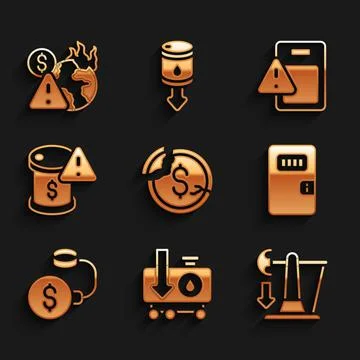 Set Dollar rate decrease, Drop in crude oil price, Prison cell door, Debt ball Stock Illustration