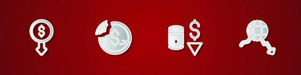 Set Dollar rate decrease, , Drop in crude oil price and Global economic crisis Stock Illustration