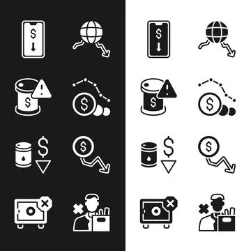 Set Dollar rate decrease, Drop in crude oil price, Mobile stock trading, Global Illustrazione stock