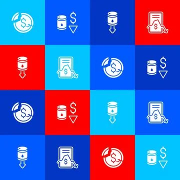 Set Dollar rate decrease, Drop in crude oil price, and Mobile stock trading i Stock Illustration