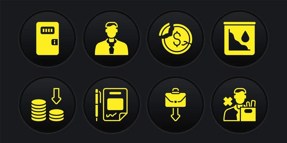 Set Dollar rate decrease, Drop in crude oil price, Contract money and pen, .. イラスト素材