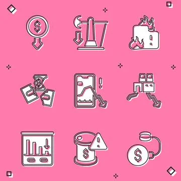Set Dollar rate decrease, Drop in crude oil price, Fire burning house, Tear.. Stock Illustration
