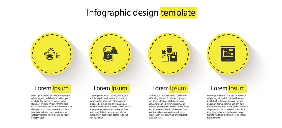 Set Dollar rate decrease, Drop in crude oil price, Employee dismissal and P.. 库存插图