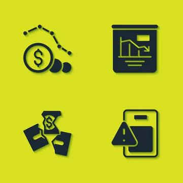 Set Dollar rate decrease, Global economic crisis, Tearing money banknote and Pie Stock Illustration