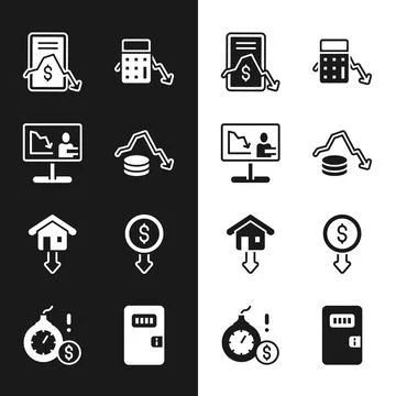 Set Dollar rate decrease, Global economic crisis news, Mobile stock trading Stock Illustration