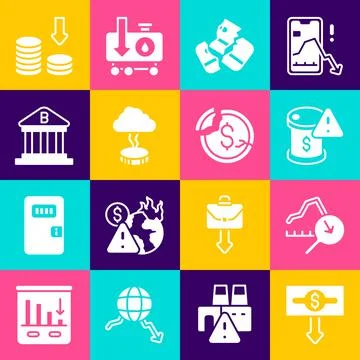 Set Dollar rate decrease, Global economic crisis, Drop in crude oil price Stock Illustration