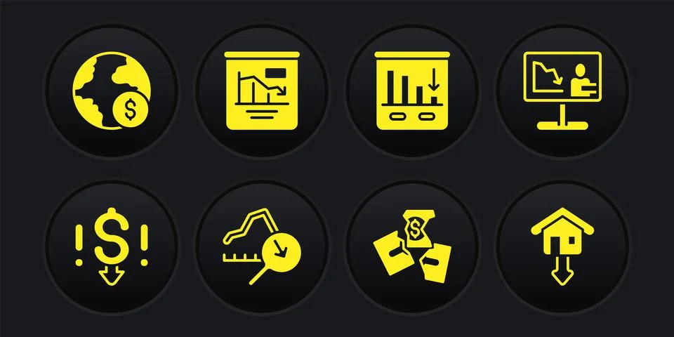 Set Dollar rate decrease, Global economic crisis news, Tearing money banknote 库存插图