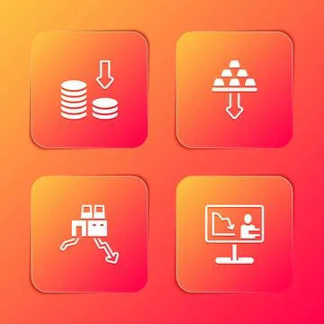 Set Dollar rate decrease, Gold bars, Shutdown of factory and Global economi.. Stock Illustration