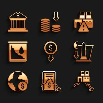 Set Dollar rate decrease, Mobile stock trading, Shutdown of factory, Drop crude Stock Illustration