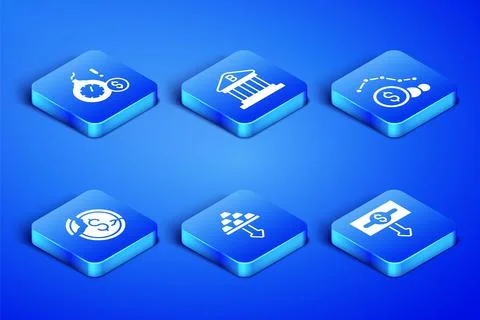 Set Dollar rate decrease, Money bomb dollar crisis, Gold bars, Bank building and Stock Illustration