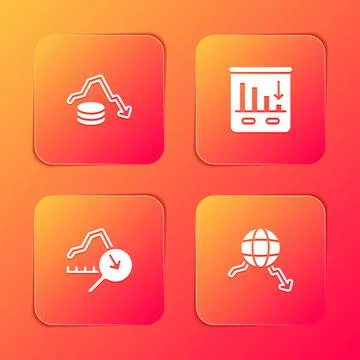 Set Dollar rate decrease, Pie chart infographic, Global economic crisis and icon Stock Illustration