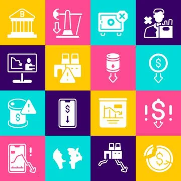 Set Dollar rate decrease, Safe, Shutdown of factory, Global economic crisis news 库存插图