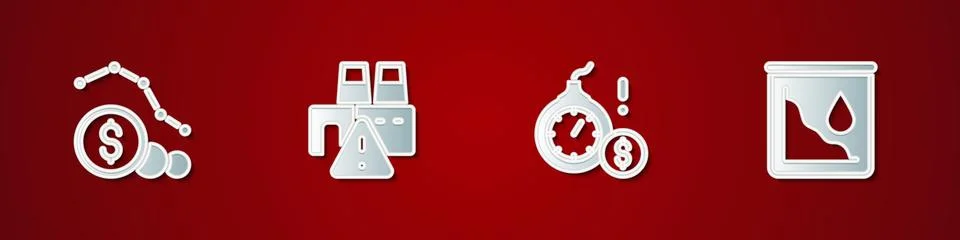 Set Dollar rate decrease, Shutdown of factory, Money bomb dollar crisis and Drop Stock Illustration