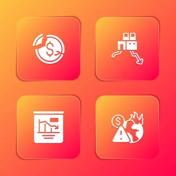 Set Dollar rate decrease, Shutdown of factory, Pie chart infographic and Global 库存插图