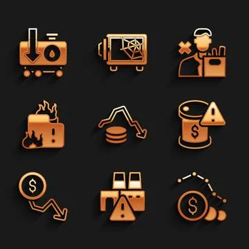 Set Dollar rate decrease, Shutdown of factory, Drop in crude oil price, Fire 库存插图