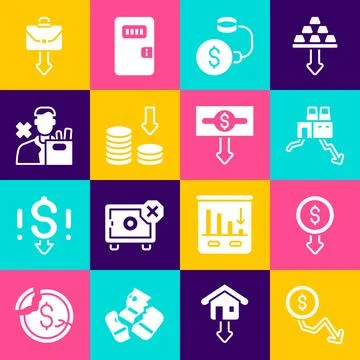 Set Dollar rate decrease, Shutdown of factory, Debt ball chained coin, Employee Stockillustratie