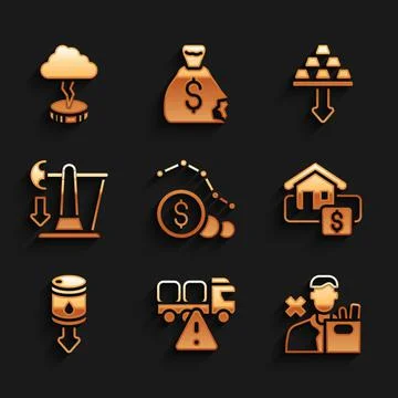 Set Dollar rate decrease, Stop delivery cargo truck, Employee dismissal, Hanging 库存插图