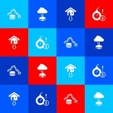 Set Dollar rate decrease, Storm, Falling property prices and Money bomb dollar 库存插图