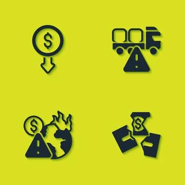 Set Dollar rate decrease, Tearing money banknote, Global economic crisis an.. Illustrazione stock