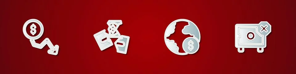 Set Dollar rate decrease, Tearing money banknote, Global economic crisis an.. Stock Illustration