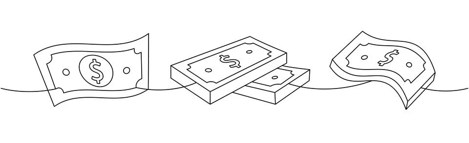 Set of dollar stacks one line continuous drawing. Money investment and finance Stock Illustration