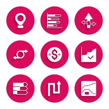 Set Dollar symbol, Arrow, Graph, chart, diagram, Financial growth increase, Pie Illustrazione stock