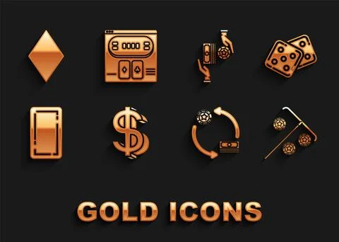 Set Dollar symbol, Game dice, Stick for chips, Casino exchange on stacks of Stock Illustration