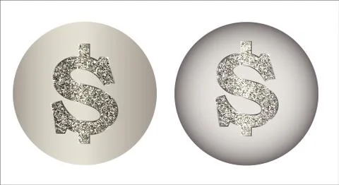 Set of dollars made of metal with glitter in two variants Stock Illustration