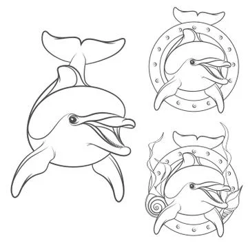 Set of dolphin logo design element. Isolated vector objects. Stock Illustration