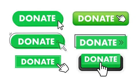 Set of Donate button. Hand pointer clicking. Donate web buttons Stock Illustration