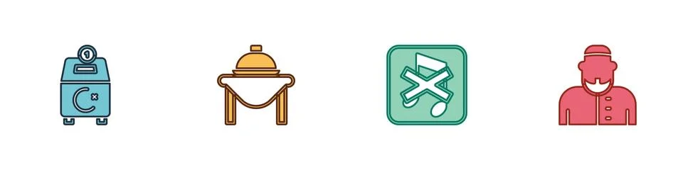 Set Donate or pay your zakat, Table food, Speaker mute and Muslim man icon Ilustración de archivo