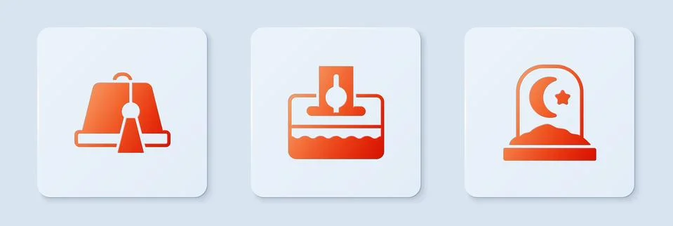 Set Donate or pay your zakat, Turkish hat and Muslim cemetery. White square Stock Illustration