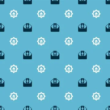 Set Donate or pay your zakat and Muslim Mosque on seamless pattern. Vector Illustrazione stock