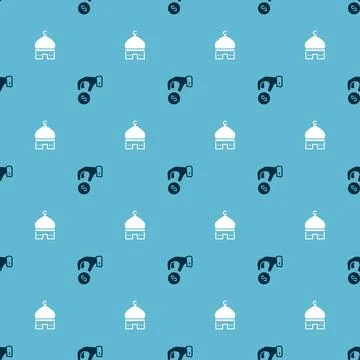 Set Donate or pay your zakat and Muslim Mosque on seamless pattern. Vector Illustrazione stock