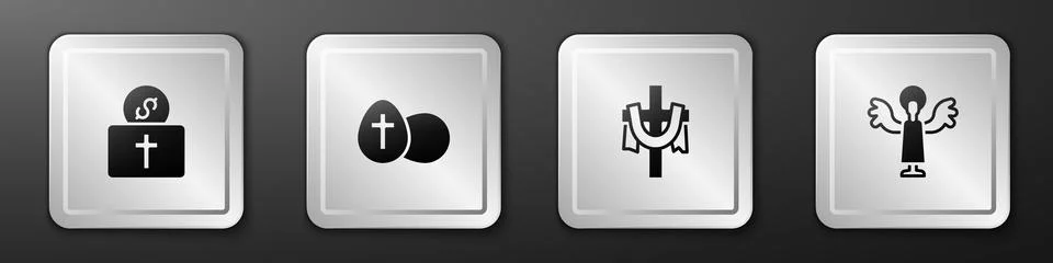 Set Donation for church, Easter egg, Christian cross and Angel icon. Silver Stock Illustration