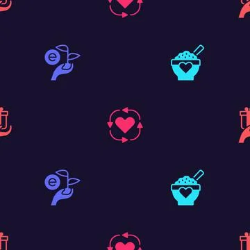 Set Donation food, Leaf in hand, Volunteer and Give gift on seamless pattern Stock Illustration