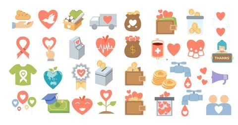 Set of Donation Funds icons Elements collection. Vector illustration Charit.. Stock Illustration