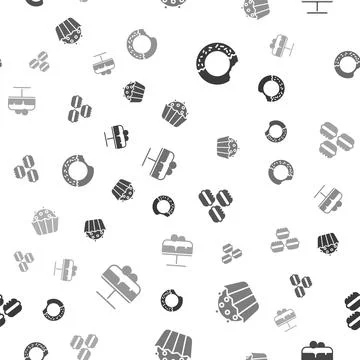 Set Donut, Cupcake, Macaron cookie and Cake plate on seamless pattern. Vector 스톡 일러스트