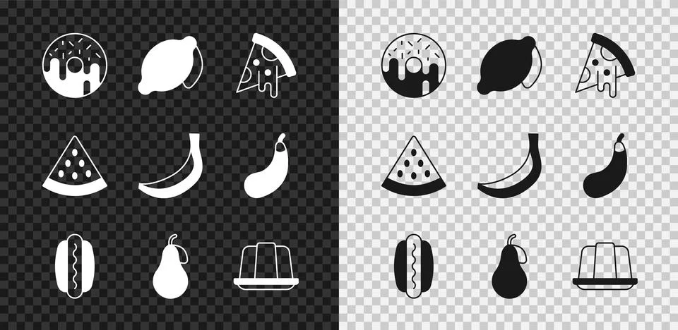 Set Donut, Lemon, Slice of pizza, Hotdog, Pear, Jelly cake, Watermelon and .. イラスト素材