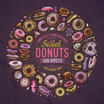 Set of Donuts cartoon doodle objects, symbols and items Illustrazione stock