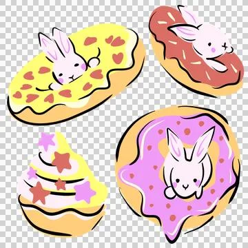 Set of donuts with easter bunnies Stock Illustration