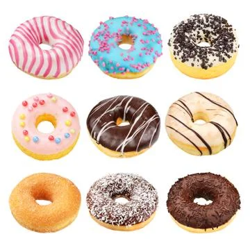 Set of donuts isolated Stock Photos